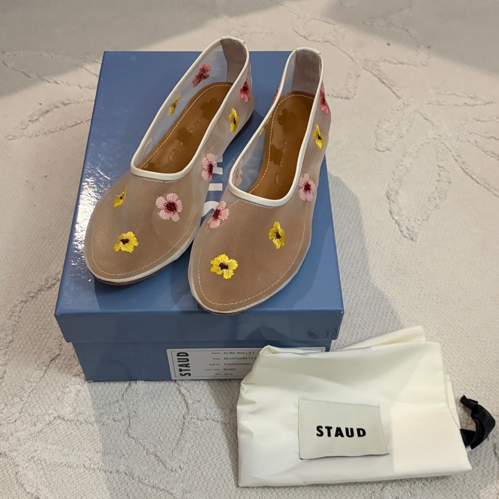 STAUD ALBA BALLET FLAT floral MESH Leather Trim Minimalist Design EU 36.5 new - Picture 8 of 11